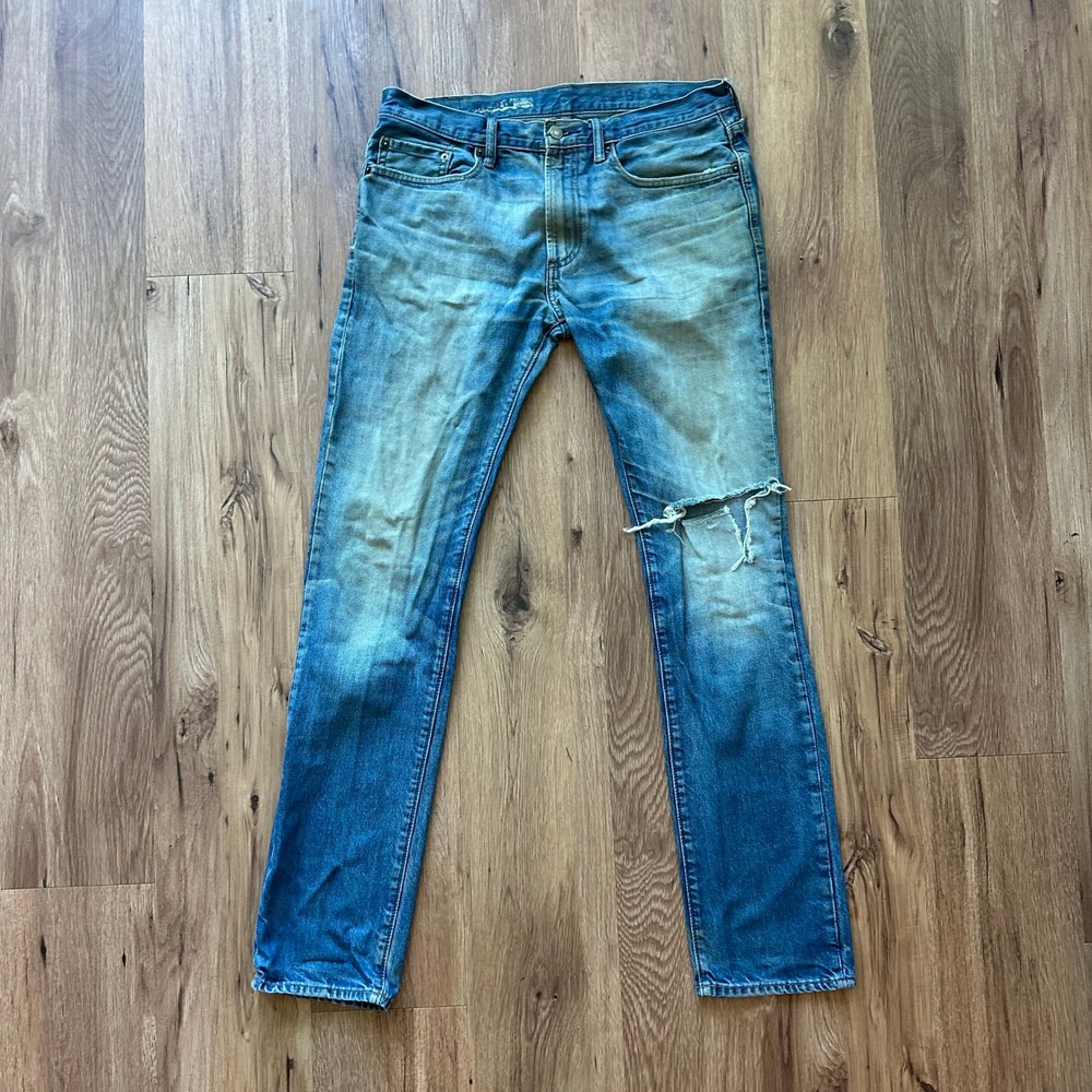Gap 1969 Slim Fit Distressed Denim Jeans Mens Blue Ripped Knee Medium‎ Wash